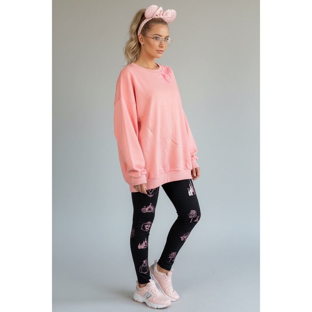 NEW Disney Tinkerbell Magic Oversized Pink Glitter Castle Sweatshirt XL Tops